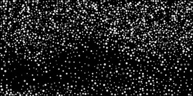 Siyah arka planda konfetilerin gümüş parlaklığı. Parlak parçacıkların yansıması. Dekoratif unsur. Tasarım elementi. Vektör illüstrasyonu, EPS 10.