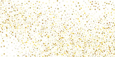 Beyaz arka planda altın puan konfetisi. Parlak parçacıkların yansıması. Dekoratif unsur. Tasarım elementi. Vektör illüstrasyonu, EPS 10.
