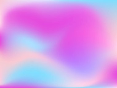 Sanal arkaplan. Pembe, mavi, yeşil renklerde parlak, pürüzsüz, bulanık fütürist desen. Modaya uygun reklam vektörü. Yazdırılmış ürünler için holografik spektrumun yoğun gradyanı,.