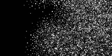 Siyah arka planda gümüş konfeti noktası. Parlak parçacıkların yansıması. Dekoratif unsur. Tasarım elementi. Vektör illüstrasyonu, EPS 10. 