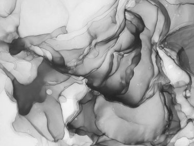 Gri tonlu Suluboya. Gouache 'nin gölgesi. Soyut baskı. Tekstil tasarımı için gri tonlu suluboya ile modern illüstrasyon. Gümüş lekeli yüzey. Soyut yazdırma.