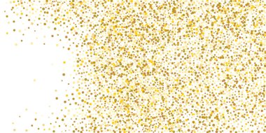 Beyaz arka planda altın puan konfetisi. Parlak parçacıkların yansıması. Dekoratif unsur. Tasarım elementi. Vektör illüstrasyonu, EPS 10. 