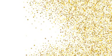 Beyaz arka planda altın puan konfetisi. Parlak parçacıkların yansıması. Dekoratif unsur. Tasarım elementi. Vektör illüstrasyonu, EPS 10. 