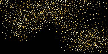 Siyah arka planda altın nokta konfetisi. Lüks şenlik geçmişi. Dekoratif unsur. Tasarım elementi. Vektör illüstrasyonu, EPS 10. 