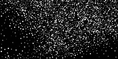 Siyah arka planda gümüş simli konfeti. Parlak parçacıkların yansıması. Dekoratif unsur. Tasarım elementi. Vektör illüstrasyonu, EPS 10. 