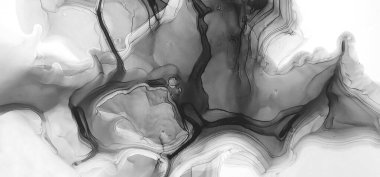 Gri tonlu Suluboya. Soluk Psikedelik Düzen. Dekorasyon tasarımı için gri tonlu suluboya ile klasik çizim. Modern sanat. Gümüş lekeli yüzey. Soyut yazdırma.