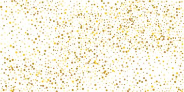 Beyaz arka planda altın puan konfetisi. Lüks şenlik geçmişi. Dekoratif unsur. Tasarım elementi. Vektör illüstrasyonu, EPS 10. 