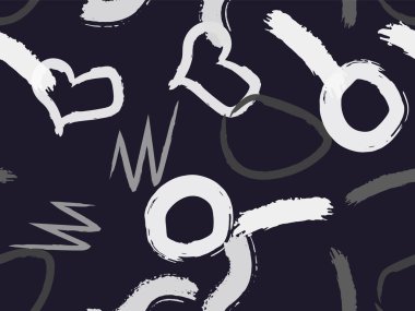 Taranmamış daireler, kalpler ve darbeler çizilmiş şirin bir desen. Farklı basit şekillere sahip vektör geometrik dokular. Saf, çocuksu sanat geçmişi.