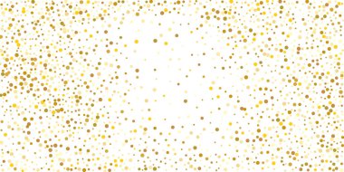 Beyaz arka planda altın yaldızlı konfeti. Parlak parçacıkların yansıması. Dekoratif unsur. Tasarım elementi. Vektör illüstrasyonu, EPS 10. 