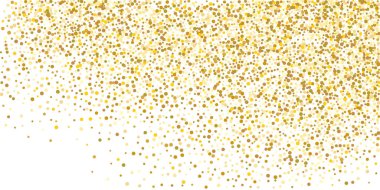 Beyaz arka planda altın puan konfetisi. Parlak parçacıkların yansıması. Dekoratif unsur. Tasarım elementi. Vektör illüstrasyonu, EPS 10. 