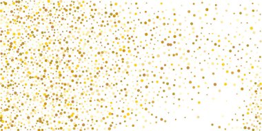Beyaz arka planda altın puan konfetisi. Parlak parçacıkların yansıması. Dekoratif unsur. Tasarım elementi. Vektör illüstrasyonu, EPS 10. 