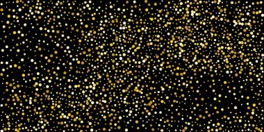 Siyah arka planda altın nokta konfetisi. Lüks şenlik geçmişi. Dekoratif unsur. Tasarım elementi. Vektör illüstrasyonu, EPS 10. 