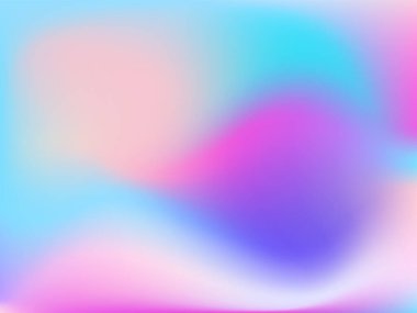 Sanal arkaplan. Pembe, mavi, yeşil renklerde parlak, pürüzsüz, bulanık fütürist desen. Modaya uygun reklam vektörü. Yazdırılmış ürünler için holografik spektrumun yoğun gradyanı,.