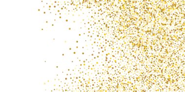 Beyaz arka planda altın puan konfetisi. Lüks şenlik geçmişi. Dekoratif unsur. Tasarım elementi. Vektör illüstrasyonu, EPS 10. 