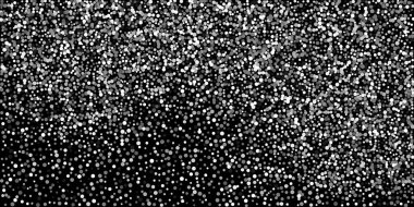 Siyah arka planda konfetilerin gümüş parlaklığı. Parlak parçacıkların yansıması. Dekoratif unsur. Tasarım elementi. Vektör illüstrasyonu, EPS 10. 