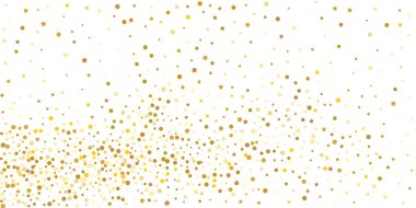 Beyaz arka planda altın yaldızlı konfeti. Parlak parçacıkların yansıması. Dekoratif unsur. Tasarım elementi. Vektör illüstrasyonu, EPS 10. 