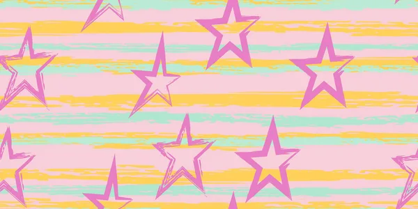 Гранж Полосы Раскрашенными Звездами Проще Простого Модный Акварельный Полосатый Дизайн — стоковый вектор