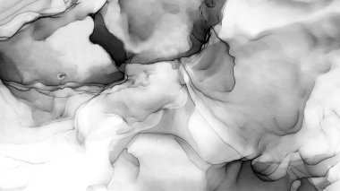 Siyah Beyaz Suluboya. Soluk Psikedelik Düzen. Dekorasyon tasarımı için gri tonlu suluboya ile klasik çizim. Modern sanat. Gümüş lekeli yüzey. Soyut yazdırma.