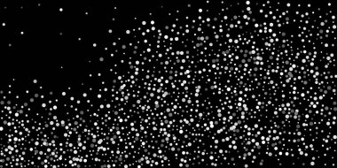 Siyah arka planda gümüş simli konfeti. Parlak parçacıkların yansıması. Dekoratif unsur. Tasarım elementi. Vektör illüstrasyonu, EPS 10. 