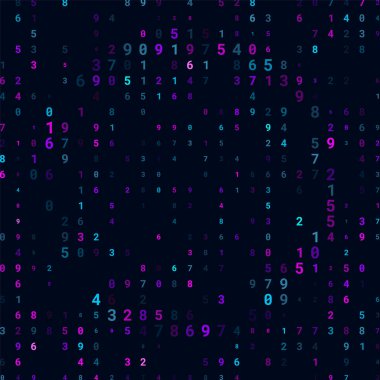 Dijital duvar kağıdı tasarımı için modern bir tasarım. Konsept iş geçmişi. Siyah üzerine neon numaraların soyut teknik arkaplanı. Hacker konseptinin bir yansıması. Bilgisayar kodu verileri. Vektör.