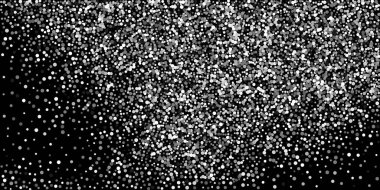 Siyah arka planda gümüş simli konfeti. Parlak parçacıkların yansıması. Dekoratif unsur. Tasarım elementi. Vektör illüstrasyonu, EPS 10. 