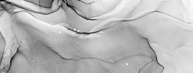 Tek renkli Alkol Mürekkebi. Duman dokusu. Dekorasyon tasarımı için gri tonlu suluboya ile klasik çizim. Modern sanat. Gümüş lekeli yüzey. Soyut yazdırma.