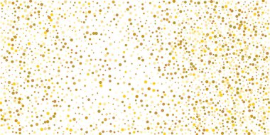 Beyaz arka planda altın puan konfetisi. Parlak parçacıkların yansıması. Dekoratif unsur. Tasarım elementi. Vektör illüstrasyonu, EPS 10. 
