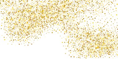 Beyaz arka planda altın puan konfetisi. Parlak parçacıkların yansıması. Dekoratif unsur. Tasarım elementi. Vektör illüstrasyonu, EPS 10. 