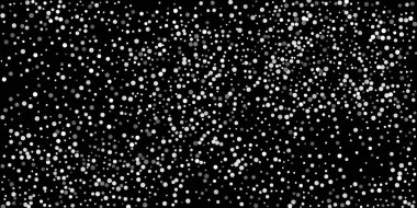 Siyah arka planda gümüş simli konfeti. Parlak parçacıkların yansıması. Dekoratif unsur. Tasarım elementi. Vektör illüstrasyonu, EPS 10. 