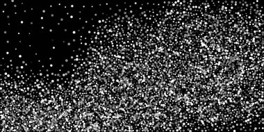 Siyah arka planda gümüş konfeti noktası. Parlak parçacıkların yansıması. Dekoratif unsur. Tasarım elementi. Vektör illüstrasyonu, EPS 10. 