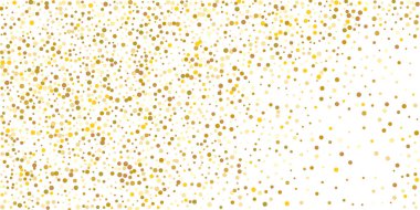Beyaz arka planda altın yaldızlı konfeti. Parlak parçacıkların yansıması. Dekoratif unsur. Tasarım elementi. Vektör illüstrasyonu, EPS 10. 