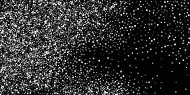 Siyah arka planda gümüş simli konfeti. Parlak parçacıkların yansıması. Dekoratif unsur. Tasarım elementi. Vektör illüstrasyonu, EPS 10. 