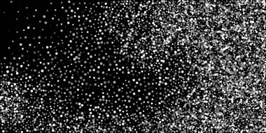 Siyah arka planda gümüş simli konfeti. Parlak parçacıkların yansıması. Dekoratif unsur. Tasarım elementi. Vektör illüstrasyonu, EPS 10.