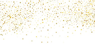 Beyaz arka planda altın yaldızlı konfeti. Parlak parçacıkların yansıması. Dekoratif unsur. Tasarım elementi. Vektör illüstrasyonu, EPS 10. 