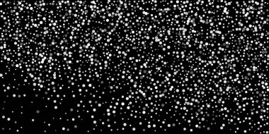 Siyah arka planda gümüş simli konfeti. Parlak parçacıkların yansıması. Dekoratif unsur. Tasarım elementi. Vektör illüstrasyonu, EPS 10. 