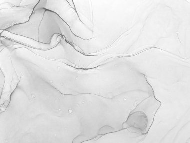 Tek renkli Alkol Mürekkebi. Kömür deseni. Gümüş kompozisyon. Dekorasyon tasarımı için gri tonlu suluboya ile klasik çizim. Modern sanat. Gümüş lekeli yüzey. Soyut yazdırma.