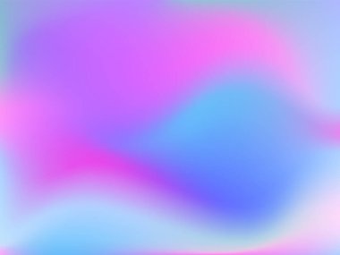 Sanal arkaplan. Pembe, mavi, yeşil renklerde parlak, pürüzsüz, bulanık fütürist desen. Modaya uygun reklam vektörü. Yazdırılmış ürünler için holografik spektrumun yoğun gradyanı,.
