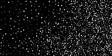 Siyah arka planda gümüş simli konfeti. Parlak parçacıkların yansıması. Dekoratif unsur. Tasarım elementi. Vektör illüstrasyonu, EPS 10. 