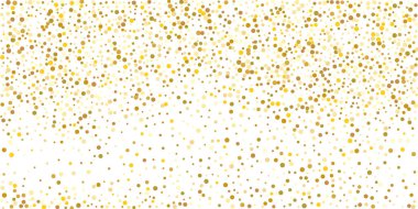 Beyaz arka planda altın yaldızlı konfeti. Parlak parçacıkların yansıması. Dekoratif unsur. Tasarım elementi. Vektör illüstrasyonu, EPS 10. 