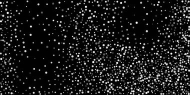 Siyah arka planda gümüş simli konfeti. Parlak parçacıkların yansıması. Dekoratif unsur. Tasarım elementi. Vektör illüstrasyonu, EPS 10. 