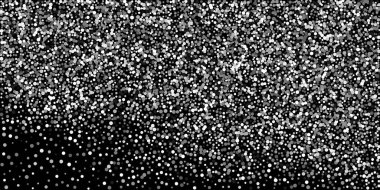 Siyah arka planda gümüş konfeti noktası. Parlak parçacıkların yansıması. Dekoratif unsur. Tasarım elementi. Vektör illüstrasyonu, EPS 10. 