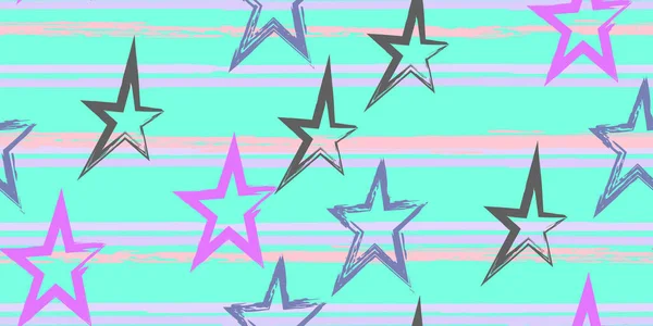彩色条纹和星星很简单时尚水彩画设计 手绘水彩画的线条 纺织品设计 — 图库矢量图片