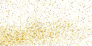 Beyaz arka planda altın puan konfetisi. Parlak parçacıkların yansıması. Dekoratif unsur. Tasarım elementi. Vektör illüstrasyonu, EPS 10. 