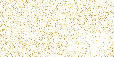 Beyaz arka planda altın puan konfetisi. Lüks şenlik geçmişi. Dekoratif unsur. Tasarım elementi. Vektör illüstrasyonu, EPS 10. 