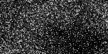 Siyah arka planda gümüş konfeti noktası. Parlak parçacıkların yansıması. Dekoratif unsur. Tasarım elementi. Vektör illüstrasyonu, EPS 10. 