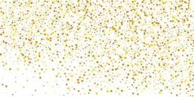 Beyaz arka planda altın yaldızlı konfeti. Lüks şenlik geçmişi. Dekoratif unsur. Tasarım elementi. Vektör illüstrasyonu, EPS 10. 