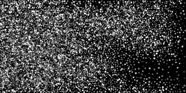 Siyah arka planda konfetilerin gümüş parlaklığı. Parlak parçacıkların yansıması. Dekoratif unsur. Tasarım elementi. Vektör illüstrasyonu, EPS 10. 