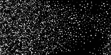 Siyah arka planda konfetilerin gümüş parlaklığı. Lüks şenlik geçmişi. Dekoratif unsur. Tasarım elementi. Vektör illüstrasyonu, EPS 10. 