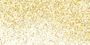 Beyaz arka planda altın puan konfetisi. Parlak parçacıkların yansıması. Dekoratif unsur. Tasarım elementi. Vektör illüstrasyonu, EPS 10. 