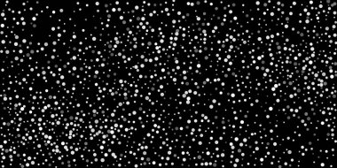 Siyah arka planda konfetilerin gümüş parlaklığı. Parlak parçacıkların yansıması. Dekoratif unsur. Tasarım elementi. Vektör illüstrasyonu, EPS 10. 